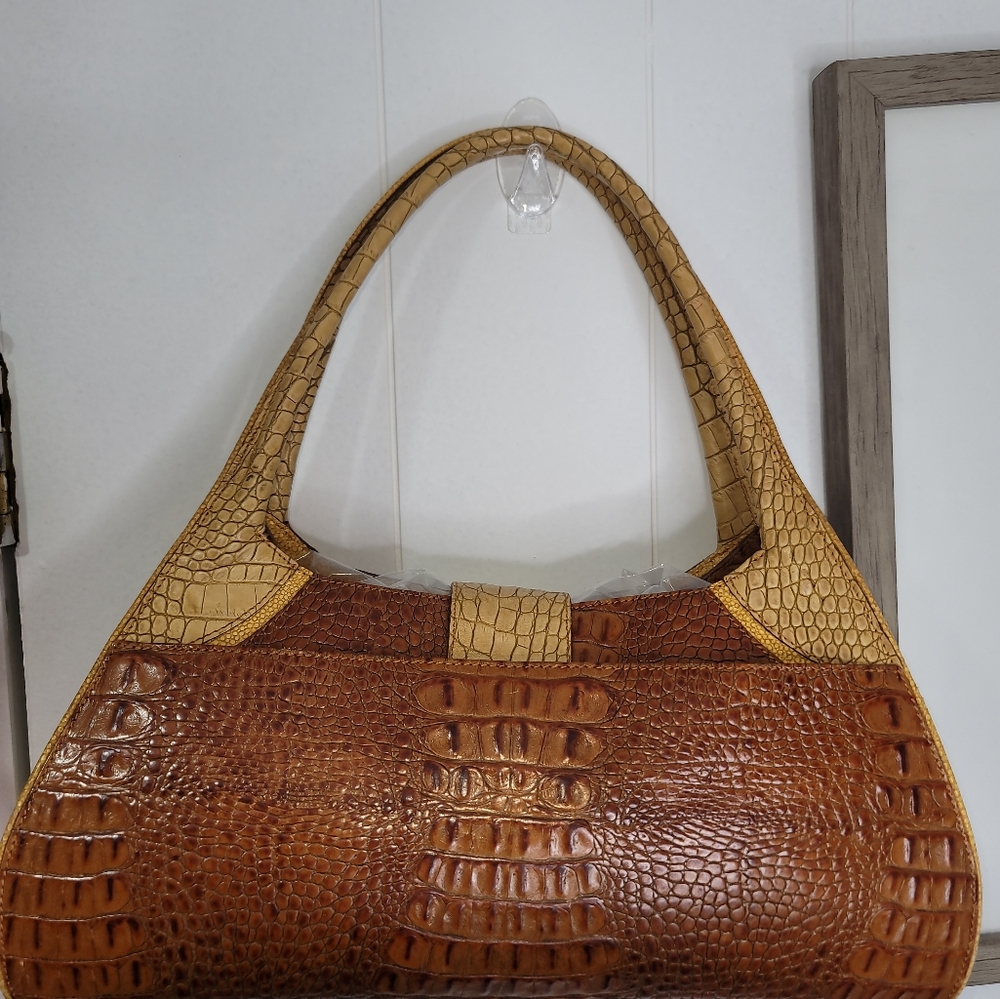 Brahmin Tricolor Brown Embossed Crocodile Leather Tote - Picture 2 of 7